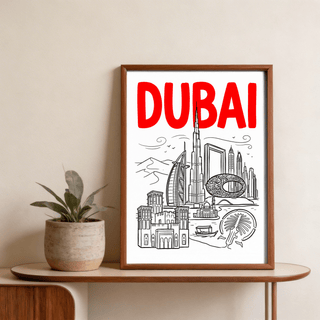 Close view of dhow boat and waterfront details under stylized skyline