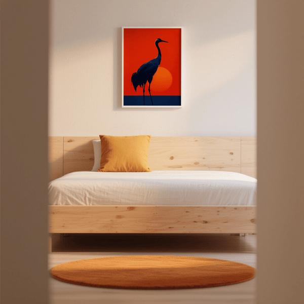 Cranes Silhouette Art Print with yellow and blue for modern nursery art