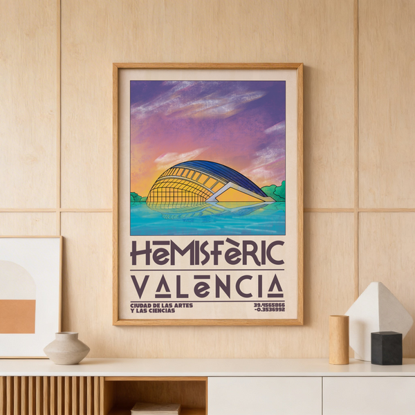 Close-up of Valencia City Art Print highlighting bold typography and balconies