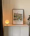 Luxembourg City Wall Art featuring a watercolor skyline and coordinate caption