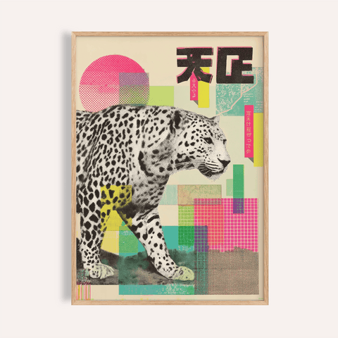 Abstract Leopard Art Print with pink and yellow for bedroom wall art