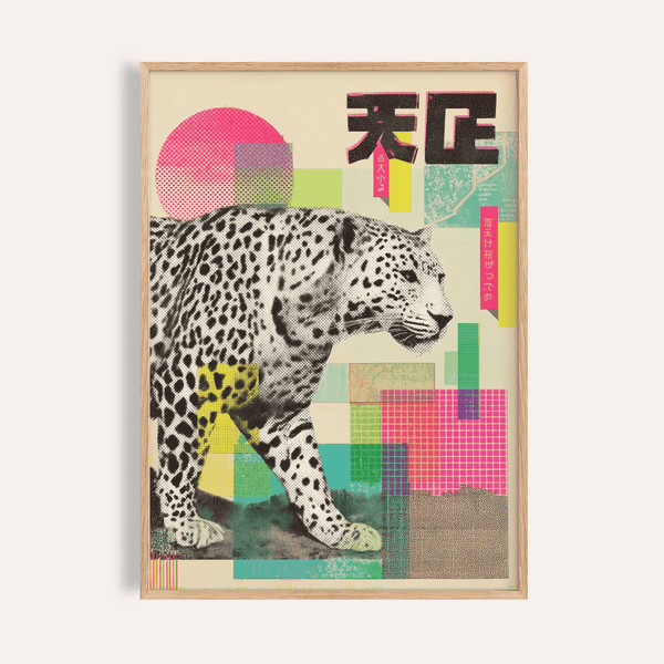 Abstract Leopard Art Print with pink and yellow for bedroom wall art