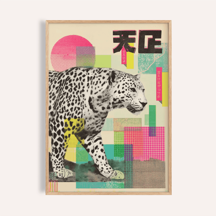Abstract Leopard Art Print with pink and yellow for bedroom wall art