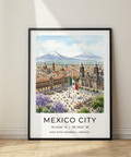 Detailed city landmark poster featuring cathedral towers, rooftops, and a central plaza scene print
