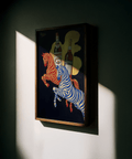 Vintage Beverage Art with red and blue zebras for creative home office wall art