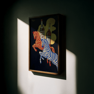 Vintage Beverage Art with red and blue zebras for creative home office wall art