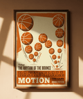 Orange and Beige basketball poster print with varied ball sizes and negative space layout