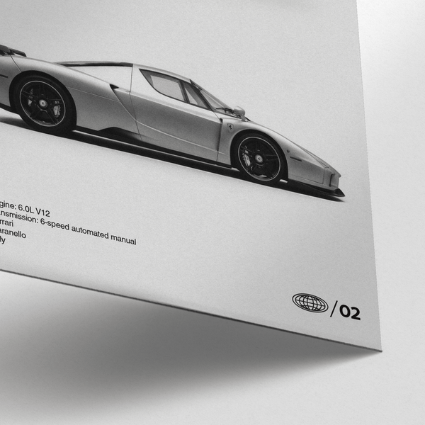 Enzo Ferrari Print featuring gray details for car enthusiast's study