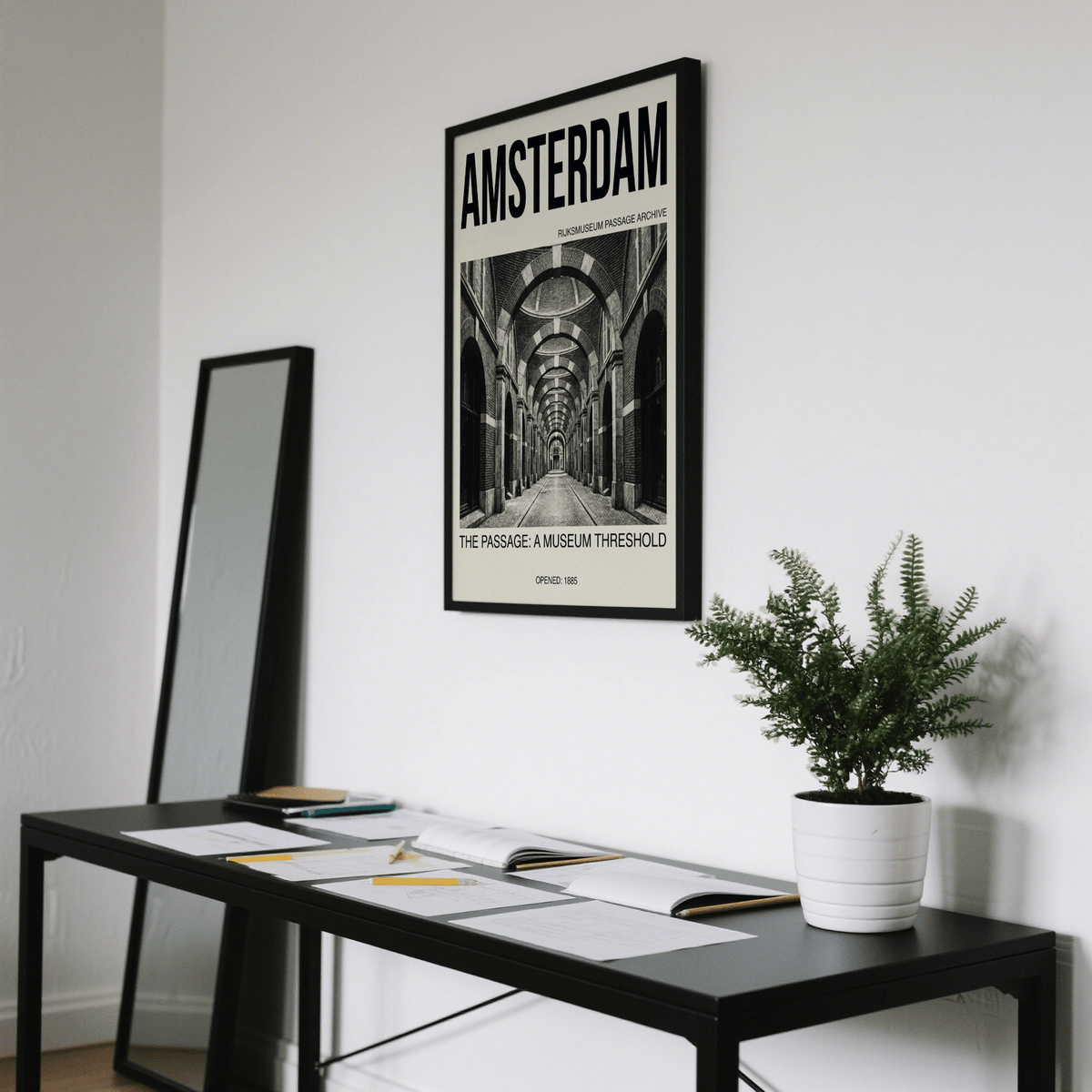 Architectural wall art print showing vaulted passageway with repeating arches and central walkway