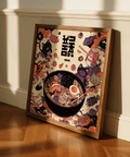 Cute Cat Ramen print with Black White Purple Orange for a cozy kitchen space