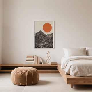 Large Abstract Nature Wall Art poster, orange and beige, for living room