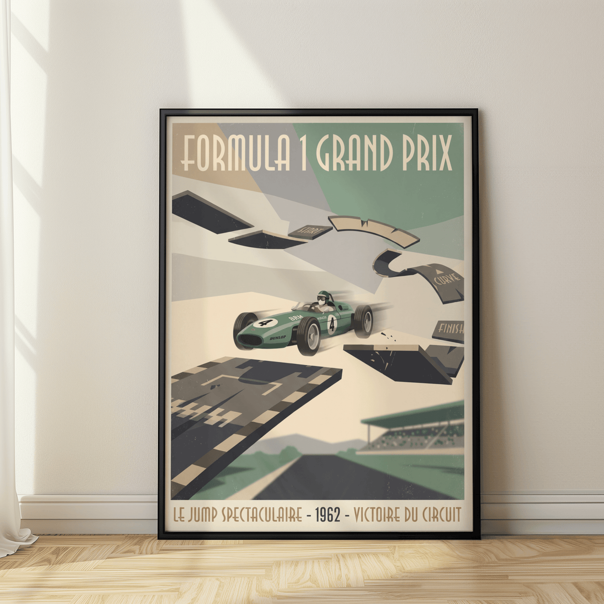 Close-up wall art poster of a vintage Formula 1 race car with number 4 on the side