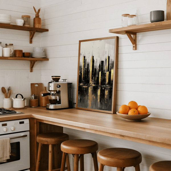 Gold and Black Skyline Poster showcasing metallic gold features for entryway wall art