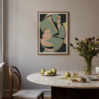 Abstract Geometric Art Print highlighting Yellow, Beige, and Green for hallway art print