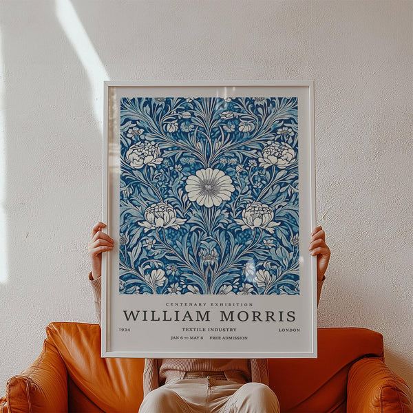 Classic blue botanical prints with white blooms for hallway wall art