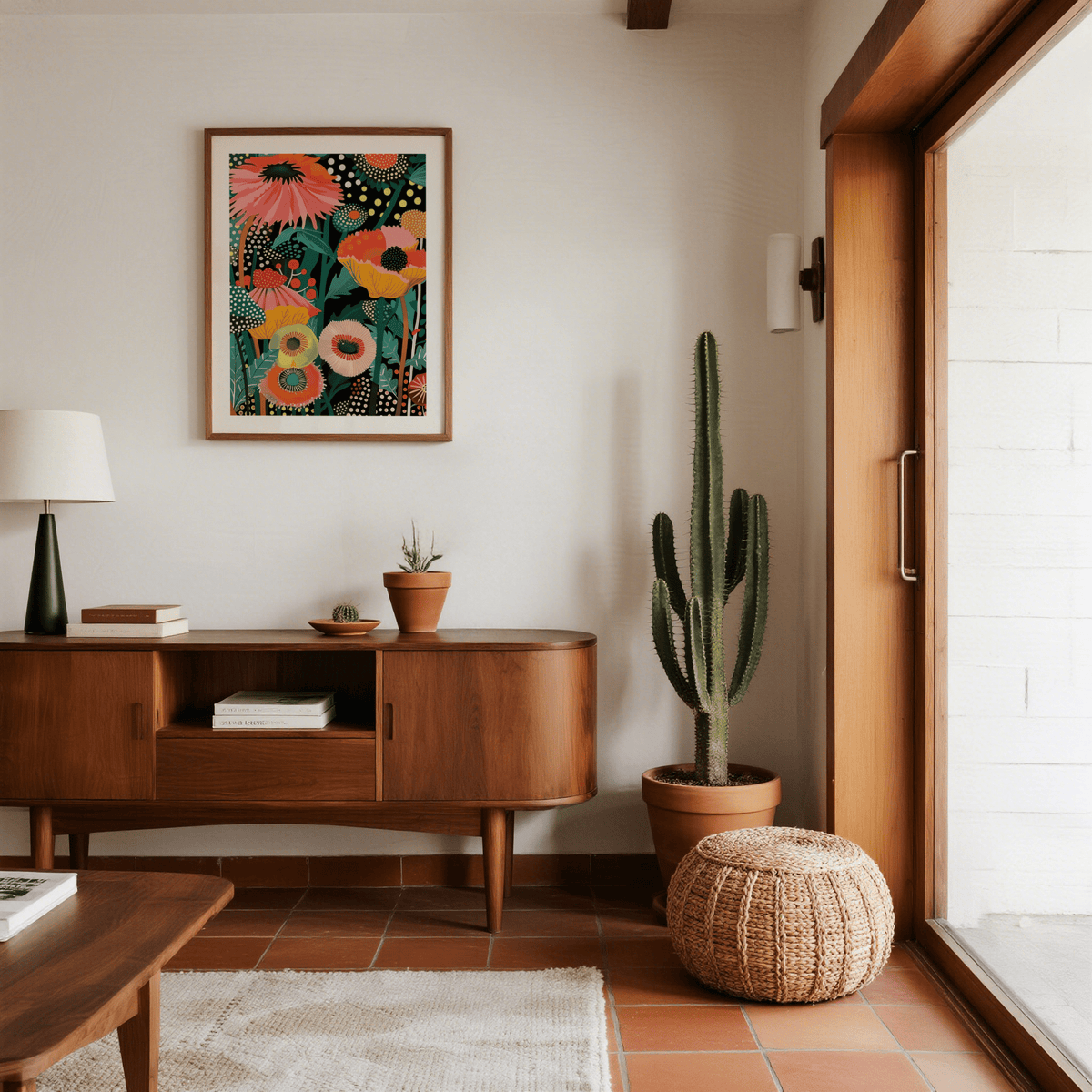 Tropical Wall Picture art, Green and Orange theme for creative workspace