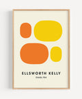 Bold geometric poster art with orange and yellow shapes for modern home decor