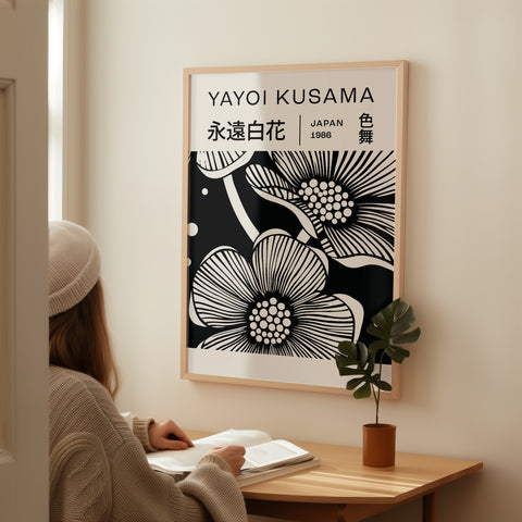 Yayoi Kusama Prints - Abstract Black and White Flower Art