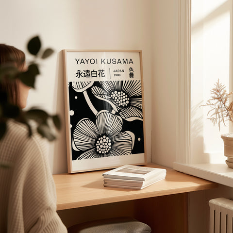 Yayoi Kusama Prints - Minimalist Floral Design in Black and White