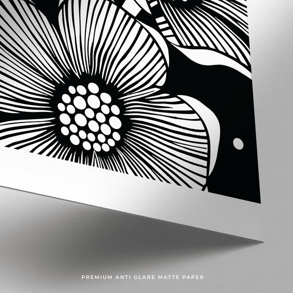 Black and White Art Flowers close up inspired by Yayoi Kusama