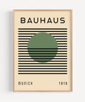 Green Sphere Bauhaus art poster featuring geometric design with bold black lines and a green circle