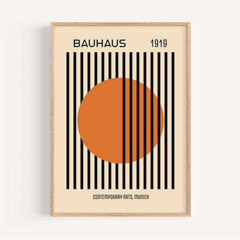 Bauhaus-inspired geometric artwork featuring an orange circle