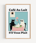 Quirky Kitchen Wall Art - Café au Lait Cats Poster