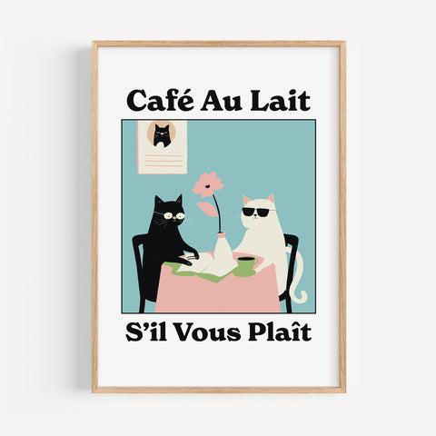 Quirky Kitchen Wall Art - Café au Lait Cats Poster