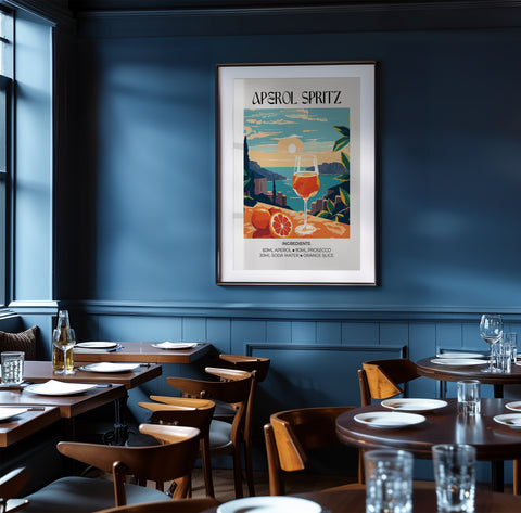 Matisse-style Aperol cocktail poster, ideal for kitchens and dining areas.
