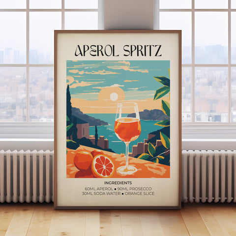 Matisse Aperol Spritz Cocktail Poster in vibrant colours for bar or kitchen decor
