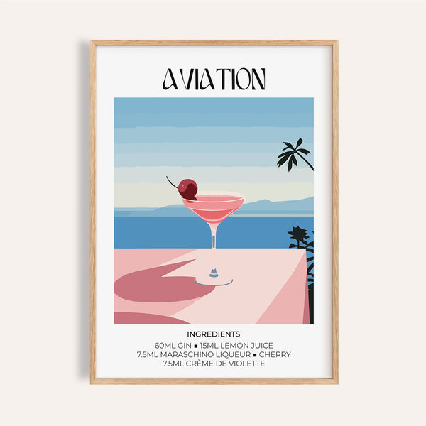 Matisse-inspired prints of cocktail featuring Aviation drink illustration