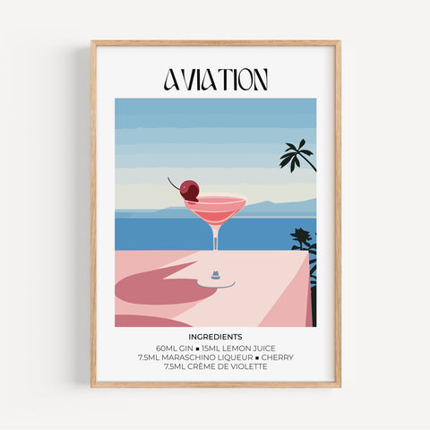 Vintage Aviation Cocktail Art in pastel colours, inspired by Matisse.