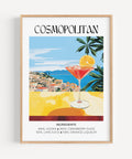 Cosmopolitan cocktail art print with vibrant colours, perfect for home bars