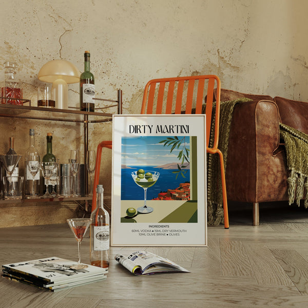Dirty Martini poster ideal for modern home bar decor spaces