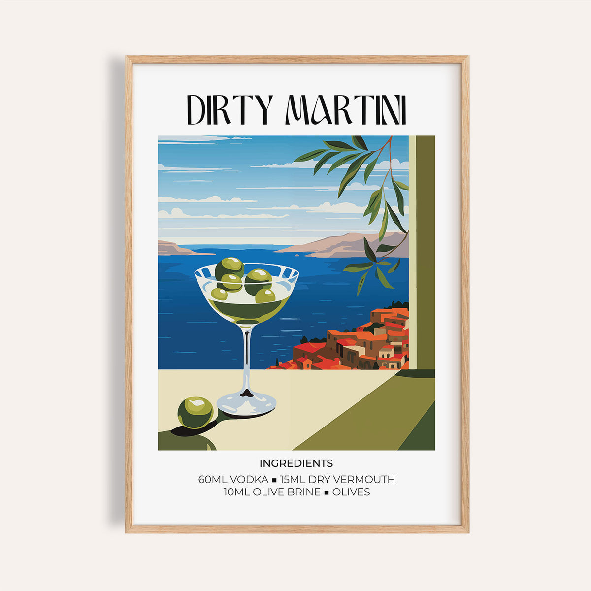 Matisse-inspired Dirty Martini home bar decor print in green and blue