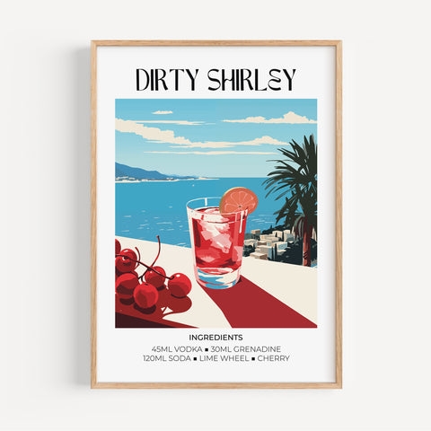 Dirty Shirley cocktail wall art with Matisse-style, featuring bold red and pink