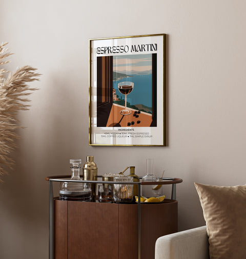 Espresso Martini wall art, ideal for bar decor and kitchen style enhancement.
