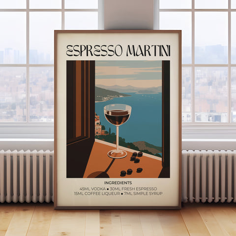 Espresso Martini cocktail art print, Matisse-inspired bar signs decor