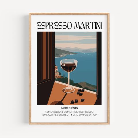 Espresso Martini cocktail art print, Matisse-inspired bar signs decor