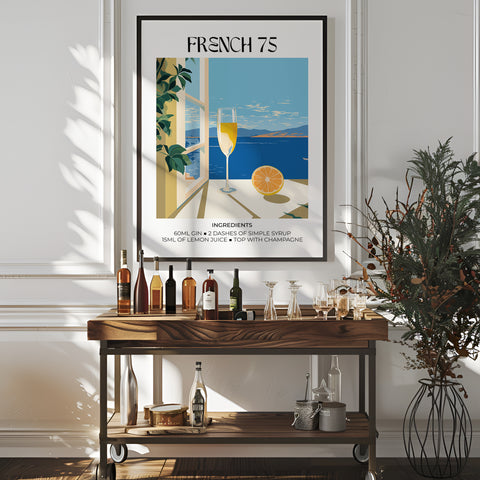 Sophisticated French 75 cocktail poster inspired by Matisse's bold aesthetic
