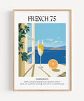 Matisse French 75 cocktail art print with champagne glass and citrus.