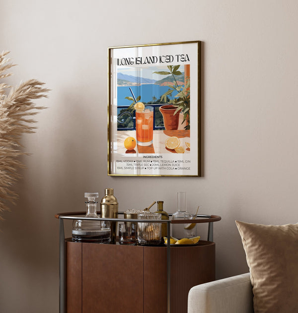 Refreshing Long Island Iced Tea captured in cocktail wall art design