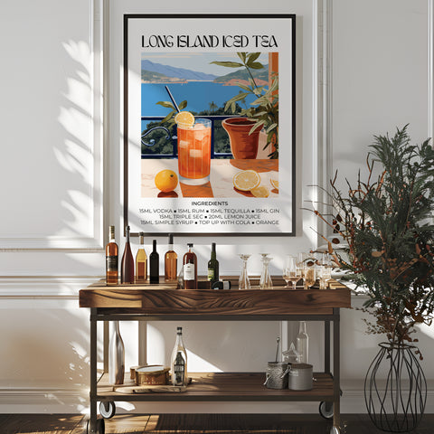 Artistic Long Island Iced Tea print with oranges and yellows
