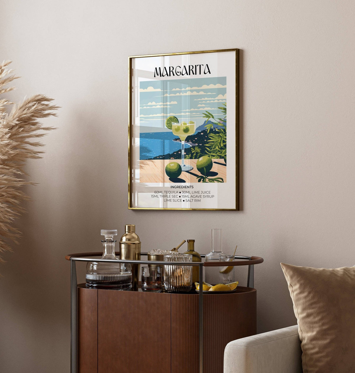 Vibrant yellow and green Margarita decor for bar wall art
