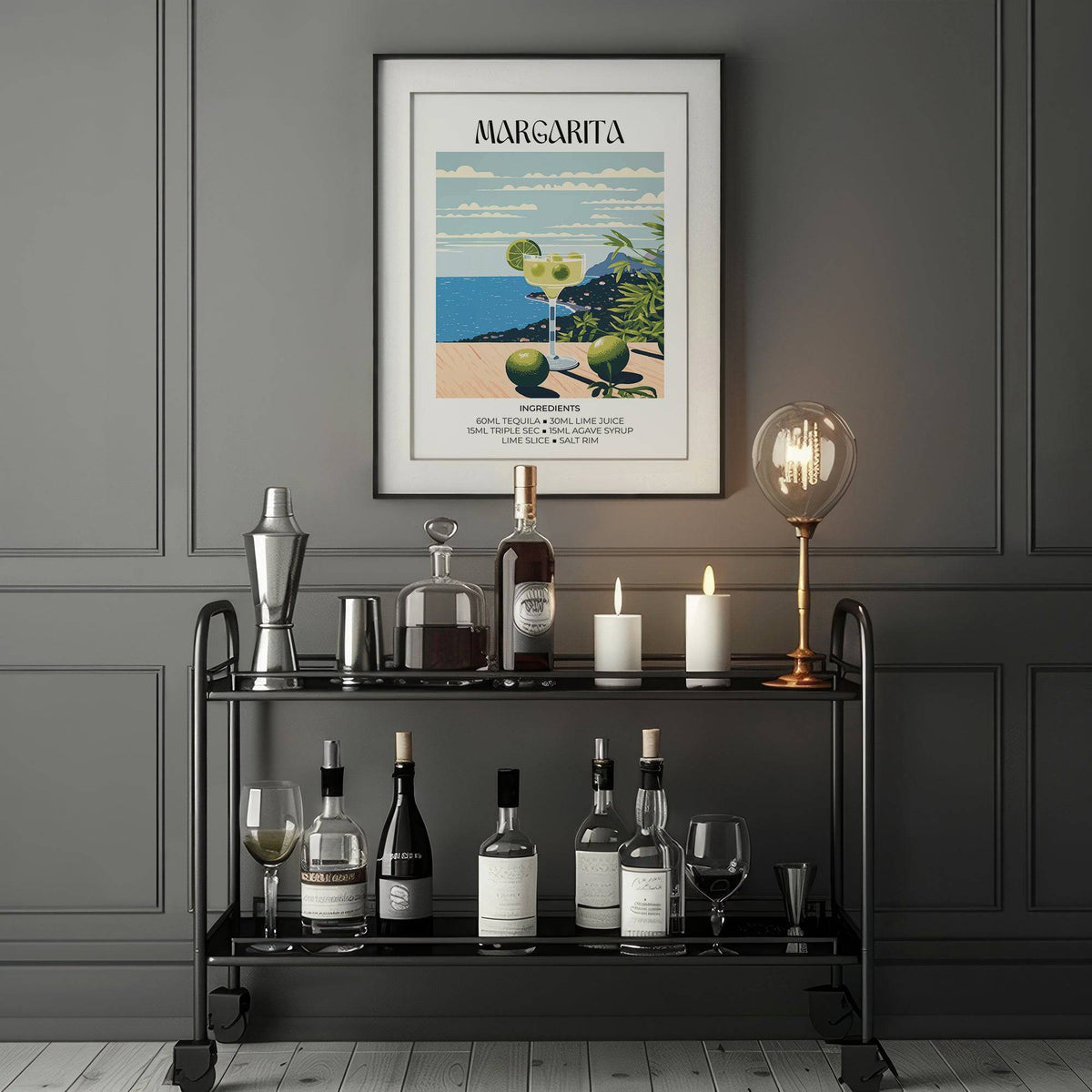 Vibrant tequila-based drink illustration used as decor for bar walls