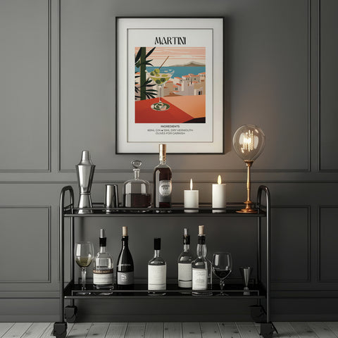 Martini cocktail decor print with Matisse-style aesthetic
