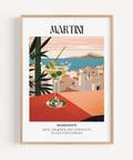 Matisse Martini cocktail art print with coastal scene and green olives