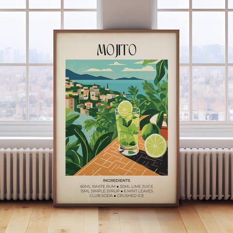 Matisse Mojito cocktail art print with lush green background and lime garnish.