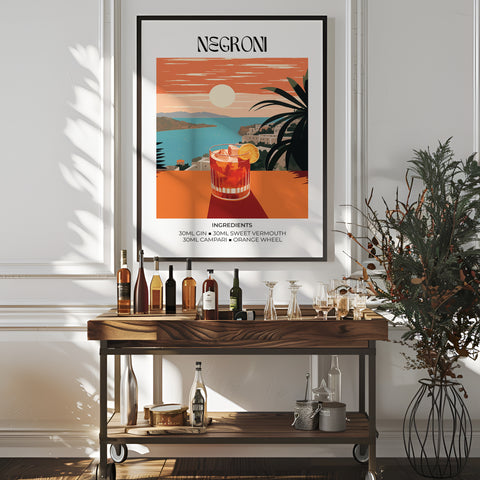 High-quality Negroni art poster with vivid colours and modern flair
