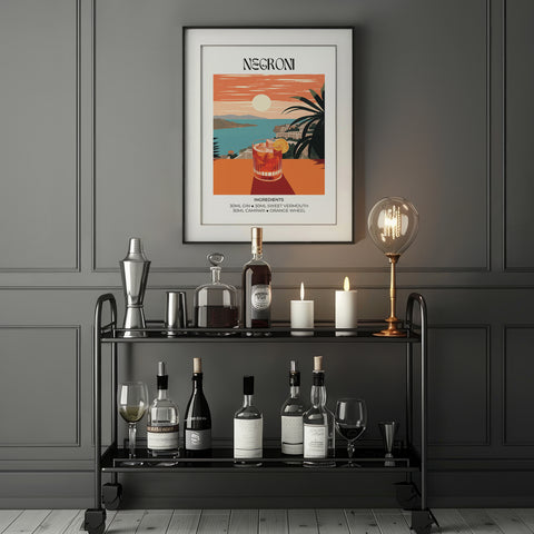 Matisse-inspired Negroni cocktail art print with bold, warm colours